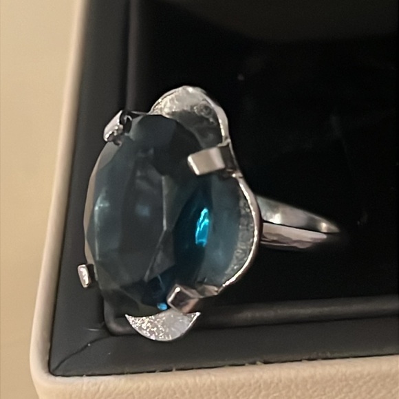 Vintage Art Deco Sterling Silver Blue Sapphire Gemstone Floral Ring - Picture 14 of 16